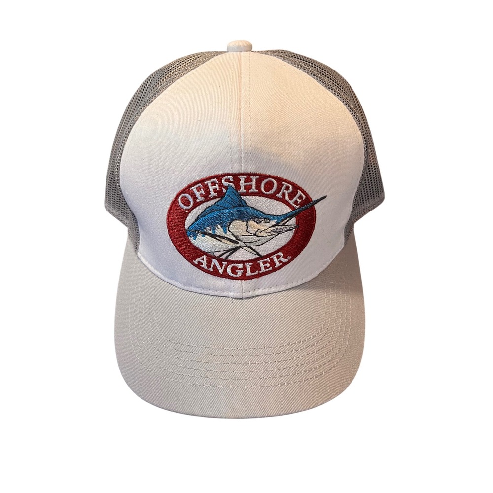 Offshore Angler Trucker Hat Marlin Fishing Hat Cap White Grey Snapback